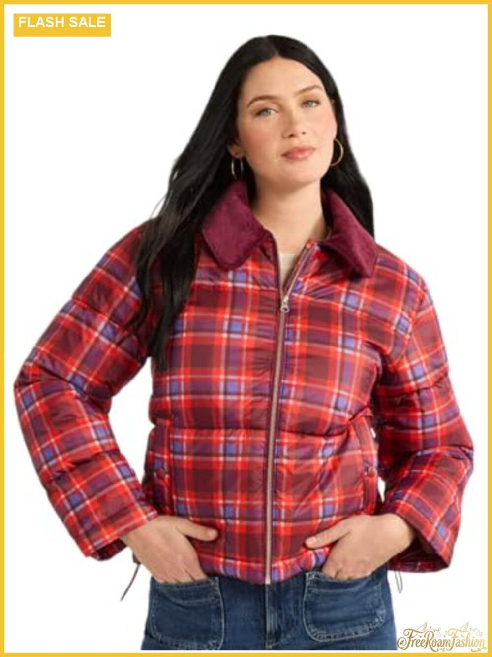 Free Assembly Women's Plus Short Puffer Jacket Quilted Zip Up